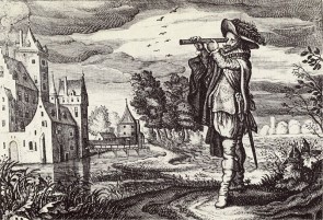 Antica rappresentazione di un telescopio olandese, dal lavoro "Emblemata of zinne-werck" (Middelburg, 1624)