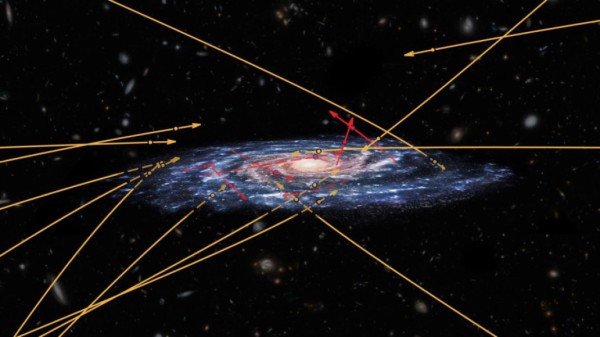 Fonte:ESA (visione artistica); Marchetti et al. 2018 (proiezioni e traiettorie); NASA / ESA / Hubble (galassie di sfondo); CC BY-SA 3.0 IGO